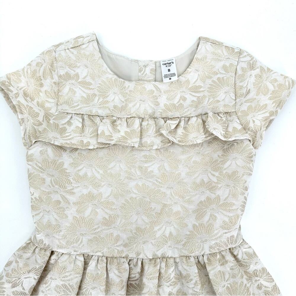 Carter’s girl jacquard woven dress cream metallic gold floral Size 8 - Picture 2 of 11